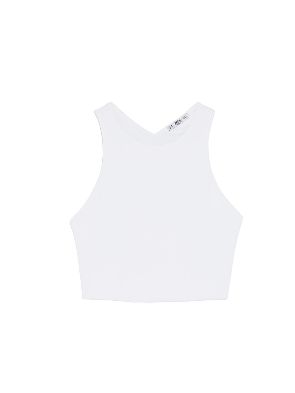 Zara White Ribbed High-Neck Crop Top